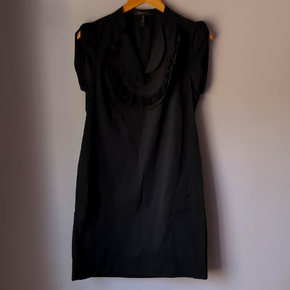 BCBGMAXAZARIA black dress with ruffles in size small
